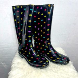 Arizona Jean Co Multi-Colored Polka Dot Rain Boots - Black Rain boots